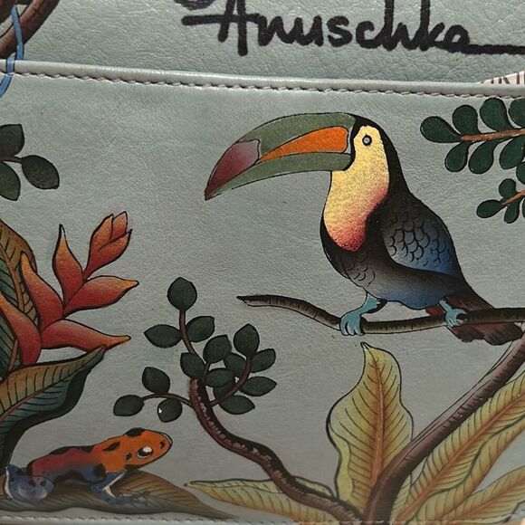Anuschka Painted Sloth Jungle Print Front Flap Messenger Bag Blue Leather NWT - Picture 13 of 15